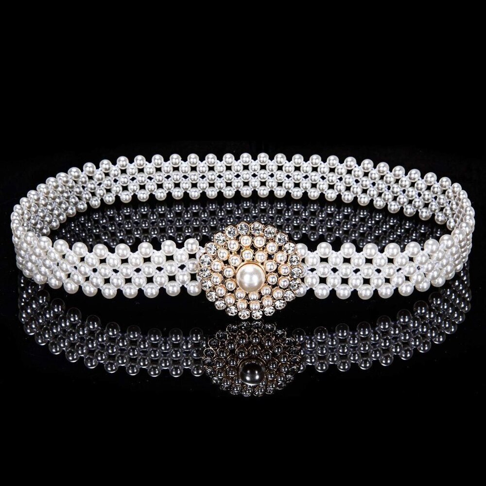 Pearl Belt Night Dress Wedding Sash Off White Rhinestone Waist Chain - Picture 5 of 5